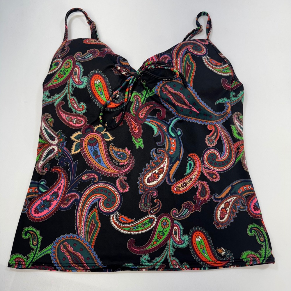 Victorias Secret Paisley Tankini Swim Top Black Multi Underwire Retro 36A